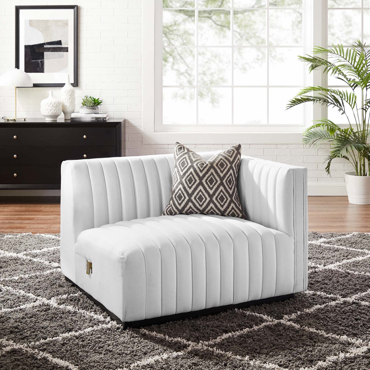 Channel Tufted Upholstered Fabric Right-Arm Sectional Chair 37 Inch