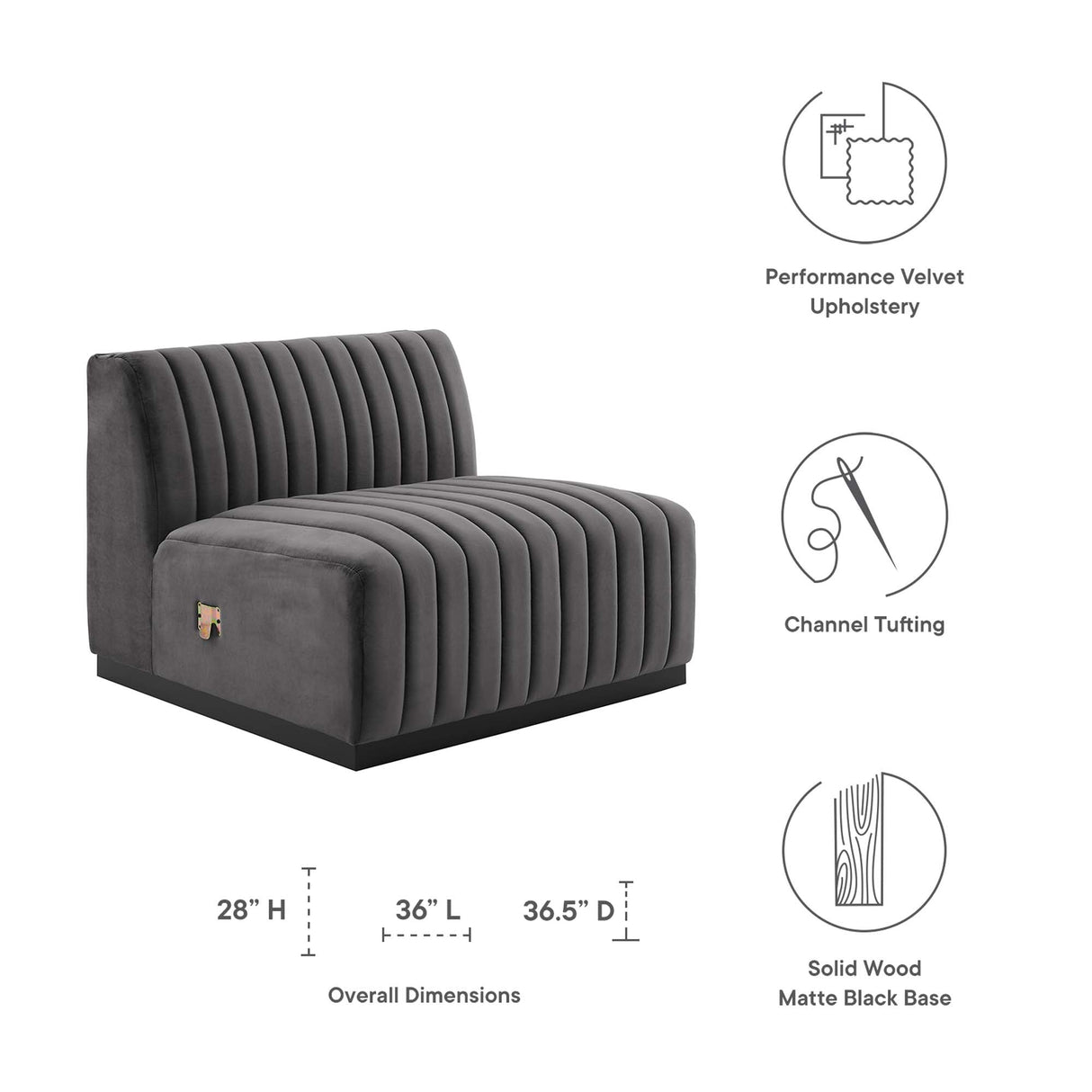 Modern Channel Tufted Upholstered Fabric Armless Chair - 37 Inch