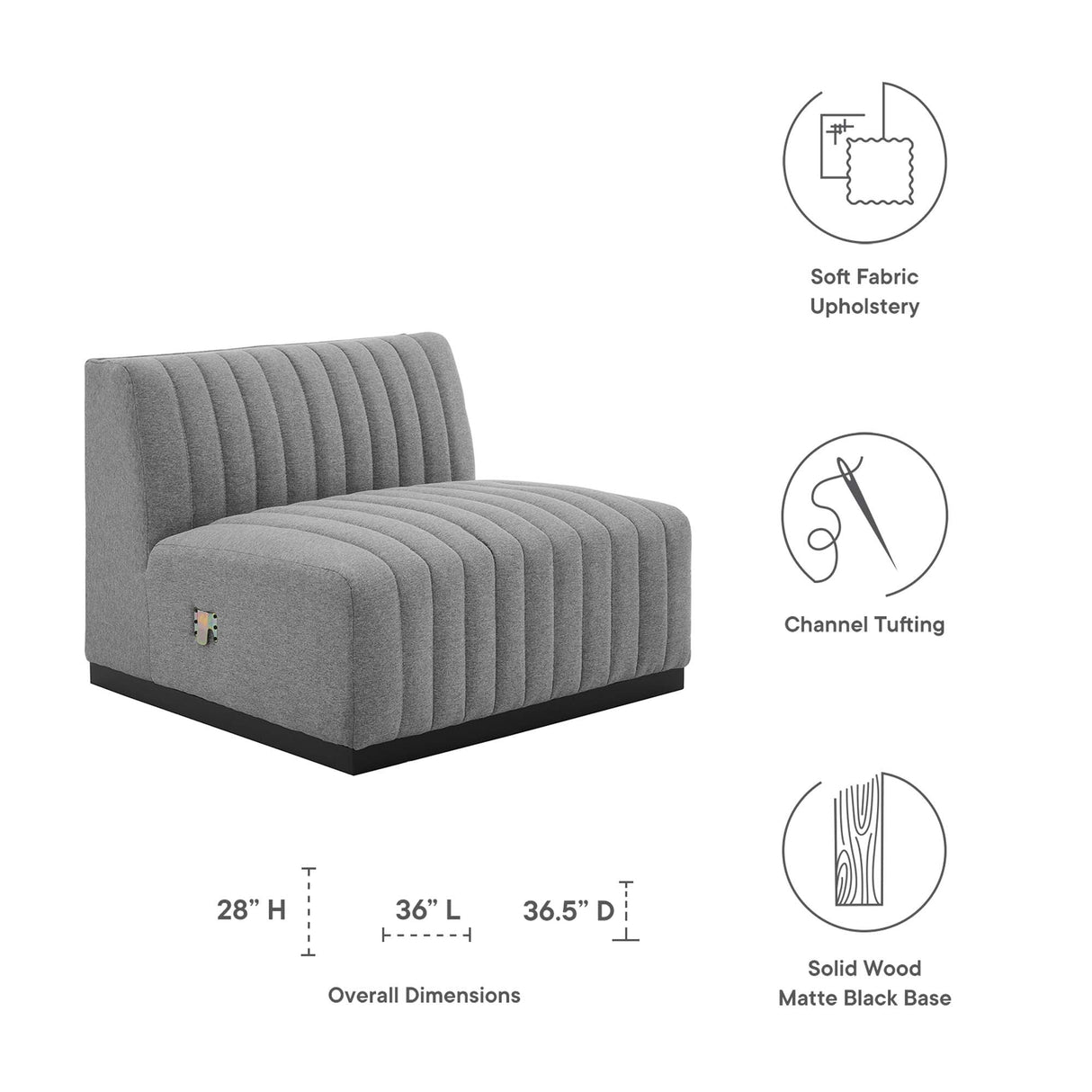 Modern Channel Tufted Upholstered Fabric Armless Chair - 37 Inch