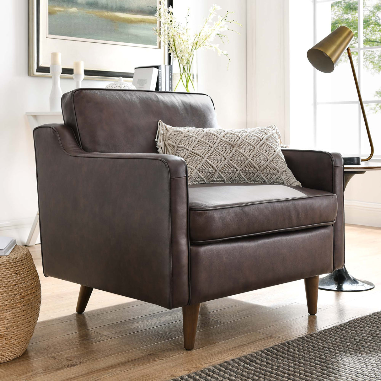 36 Inch Genuine Top-Grain Leather Accent Armchair
