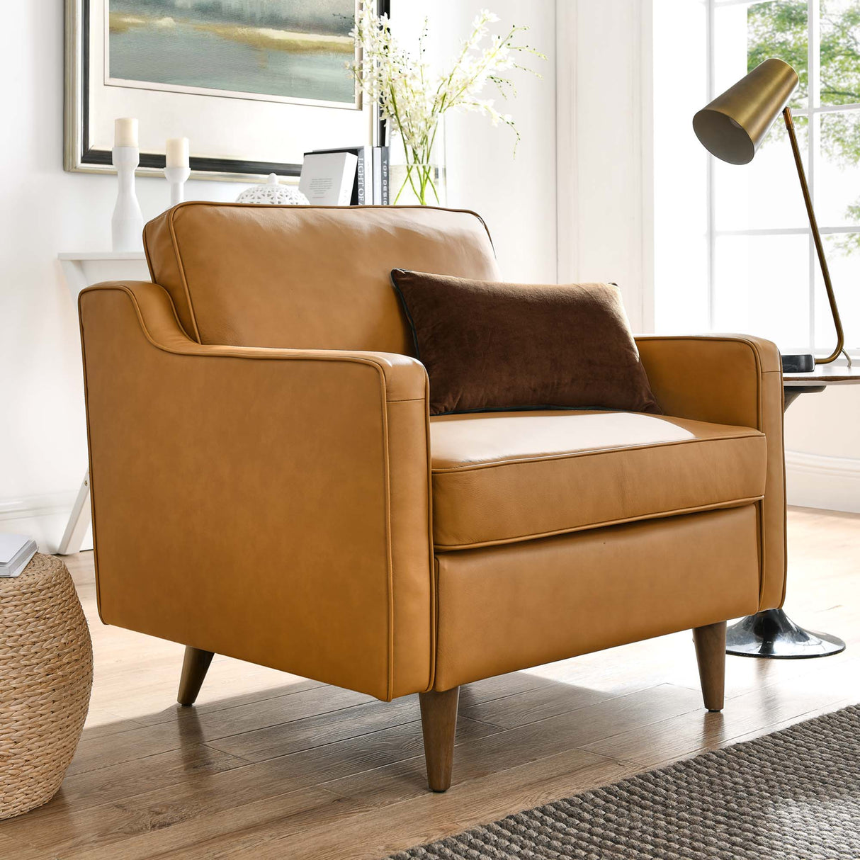 36 Inch Genuine Top-Grain Leather Accent Armchair