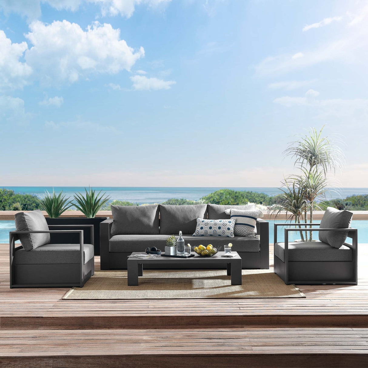 4-Piece Outdoor Aluminum Patio Set Complete Modern Dining and Seating Set for Patio