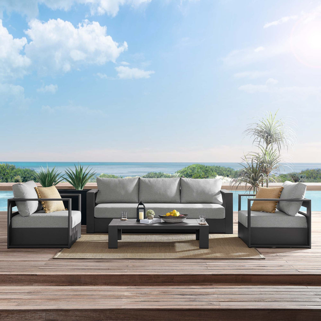 4-Piece Outdoor Aluminum Patio Set Complete Modern Dining and Seating Set for Patio