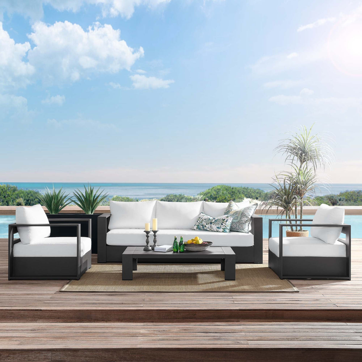 4-Piece Outdoor Aluminum Patio Set Complete Modern Dining and Seating Set for Patio