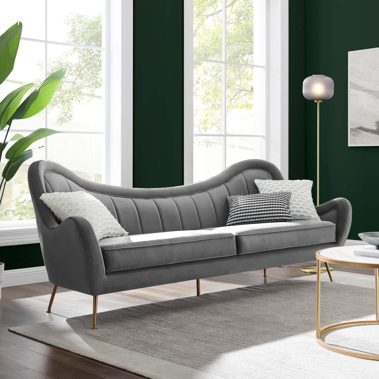 Victorian Channel Tufted Performance Velvet Sofa