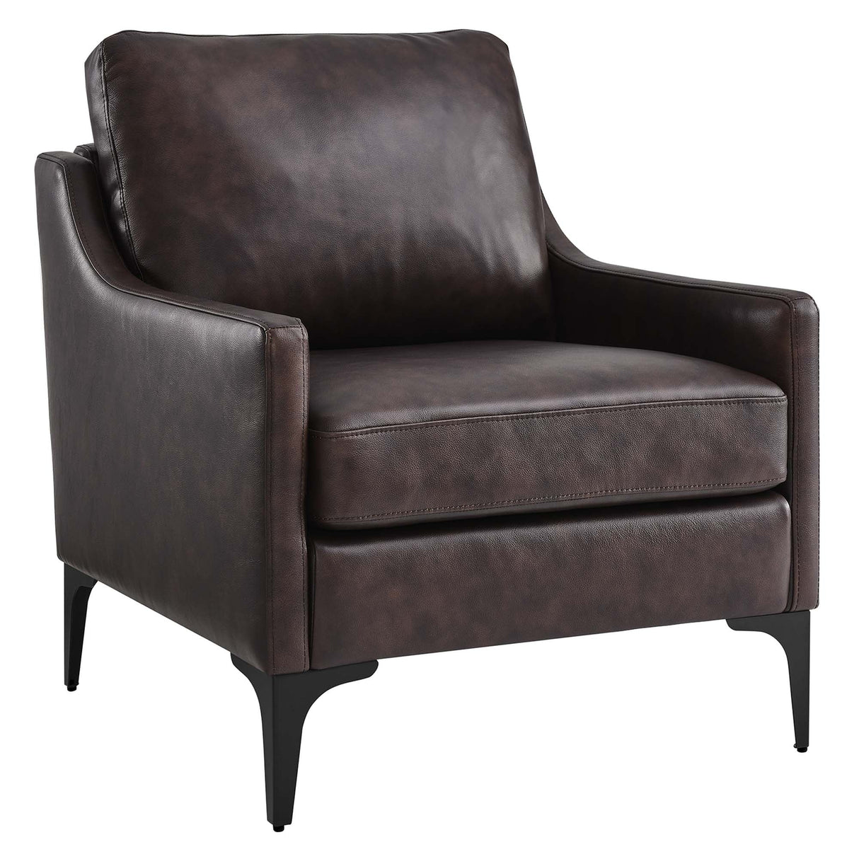 28 Inch Mid-Century Modern Top-Grain Leather Armchair