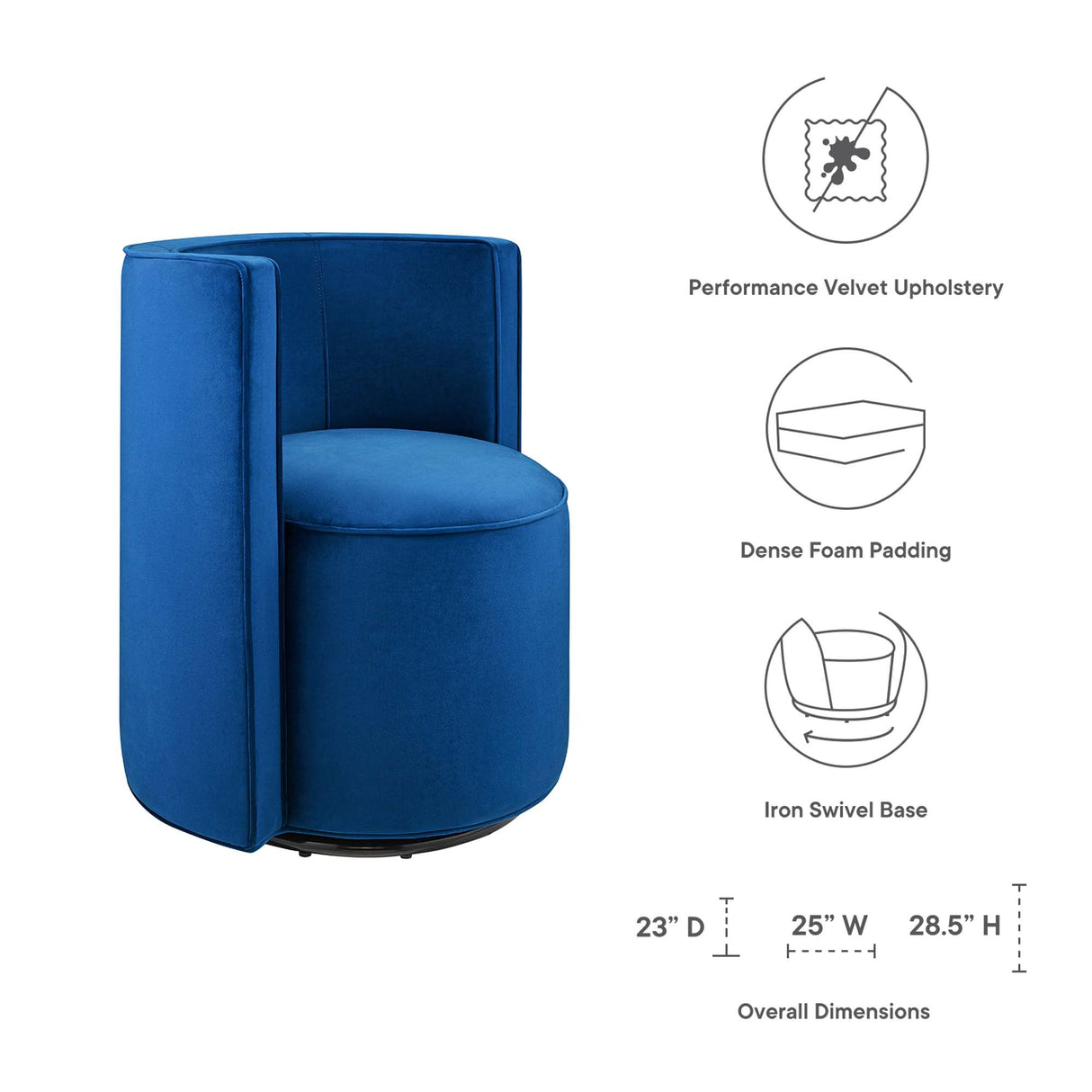 25 Inch Della Mid-Century Modern Performance Velvet Swivel Accent Chair