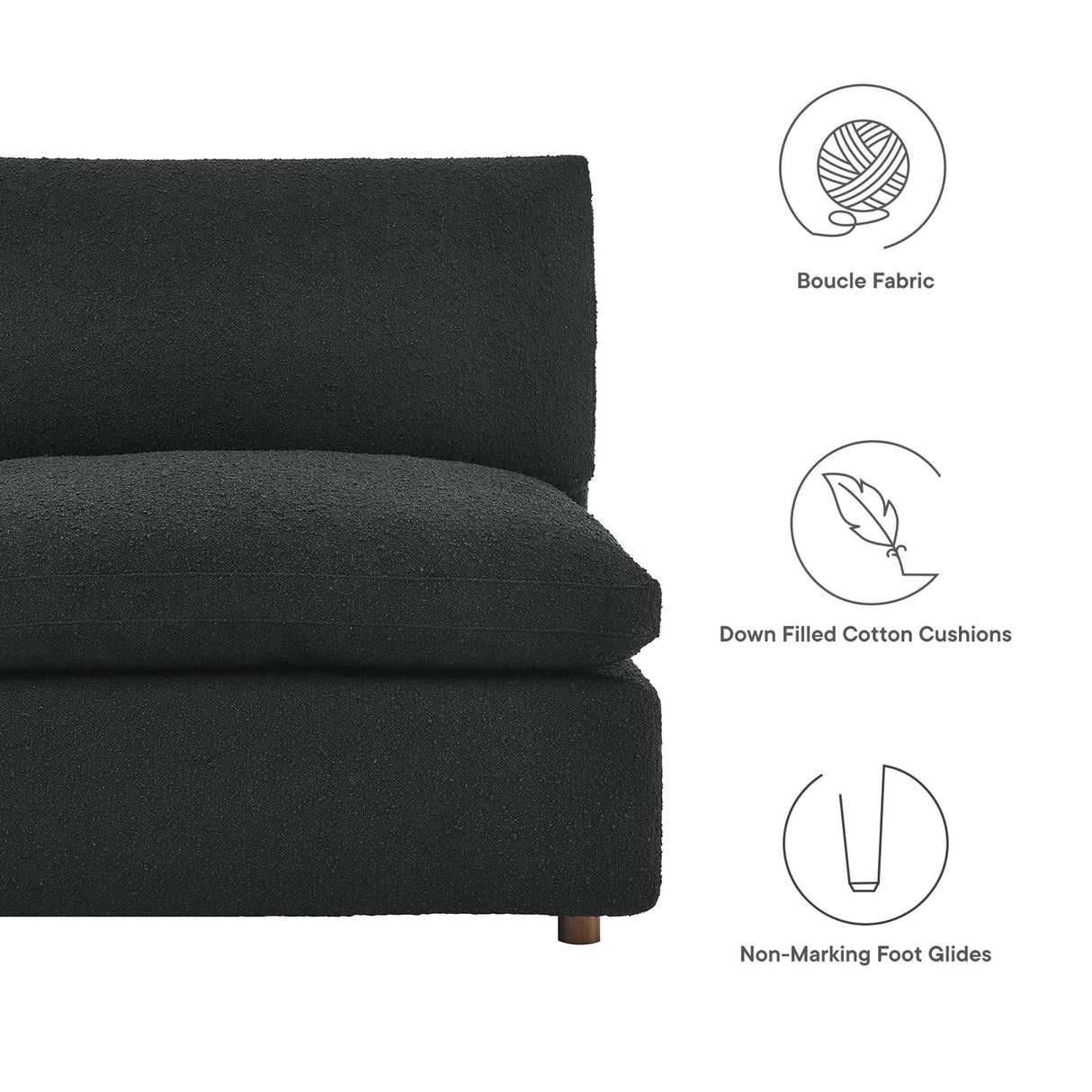 Down Filled Overstuffed Boucle Fabric Armless Chair 40 Inch