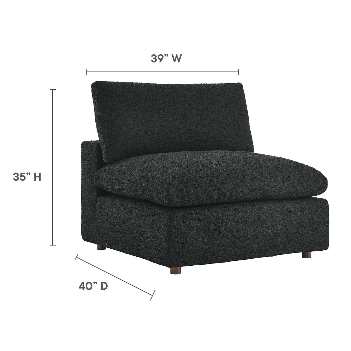 Down Filled Overstuffed Boucle Fabric Armless Chair 40 Inch