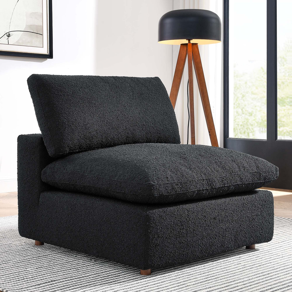 Down Filled Overstuffed Boucle Fabric Armless Chair 40 Inch