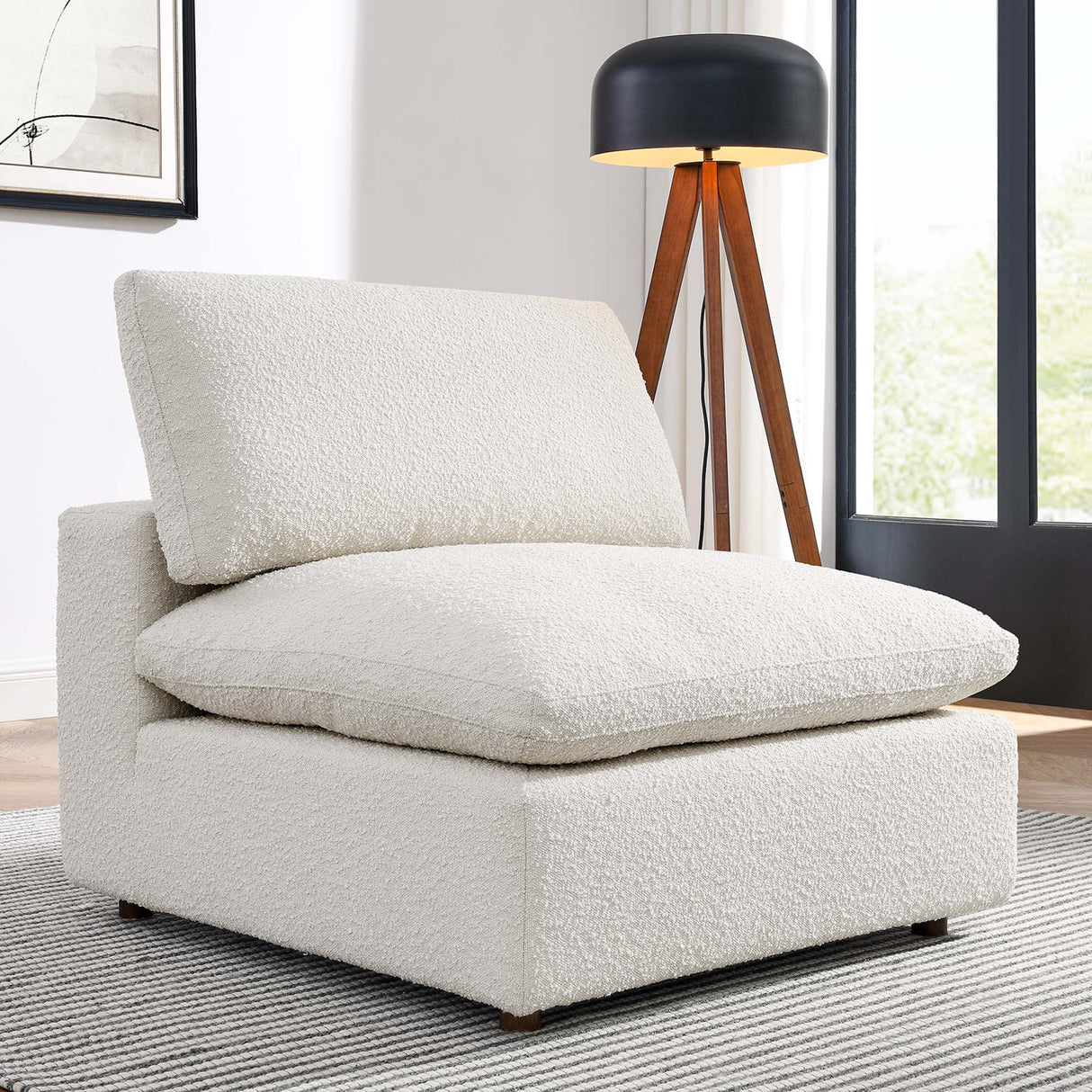 Down Filled Overstuffed Boucle Fabric Armless Chair 40 Inch