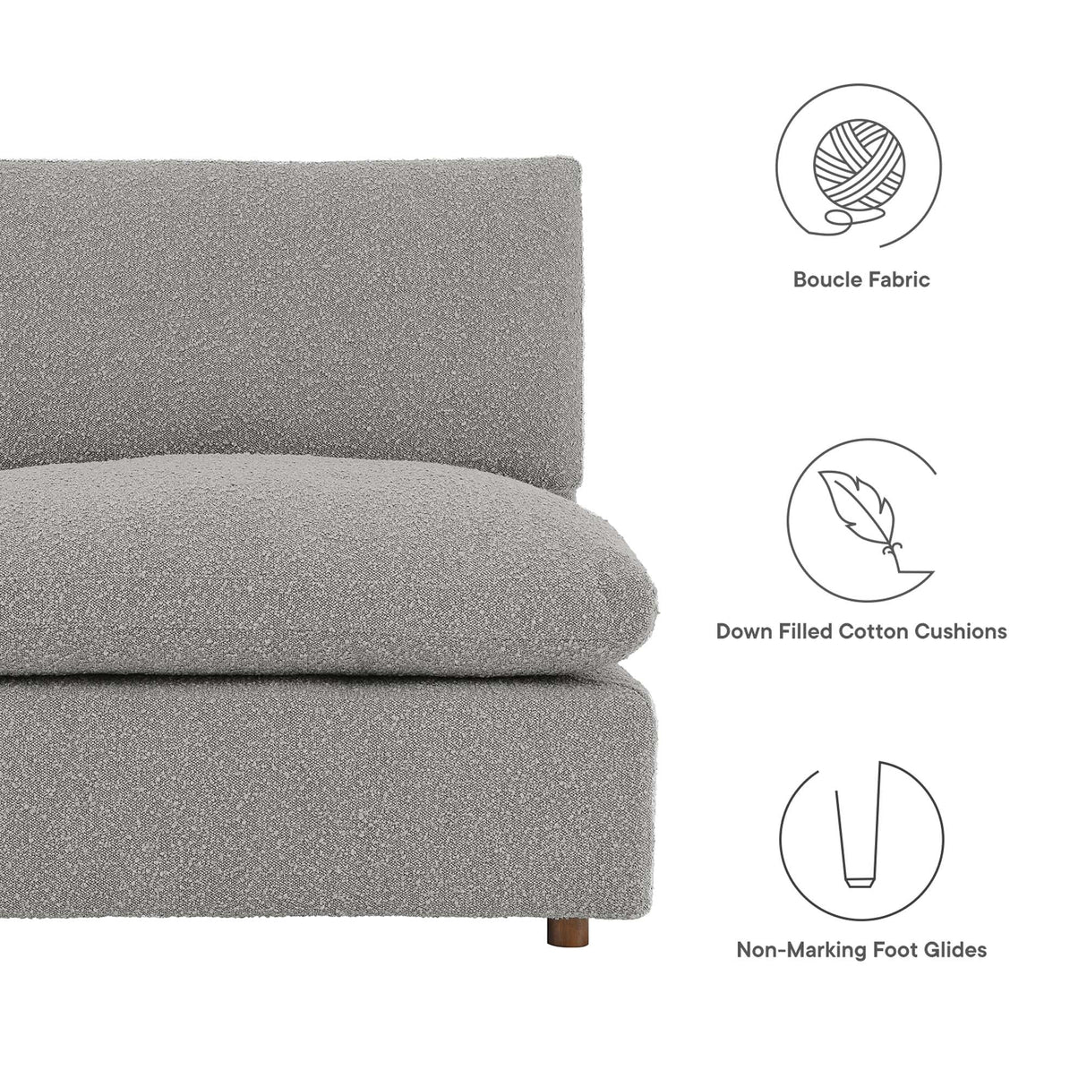 Down Filled Overstuffed Boucle Fabric Armless Chair 40 Inch