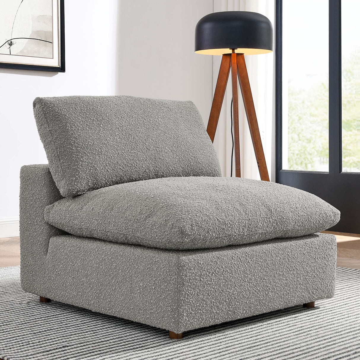 Down Filled Overstuffed Boucle Fabric Armless Chair 40 Inch