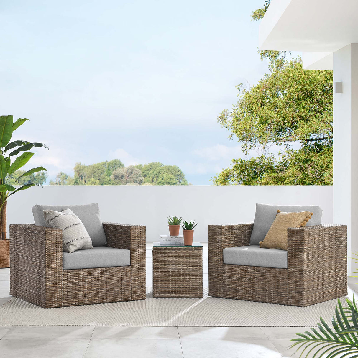 3-Piece Wicker Patio Furniture Set with Cushions for Outdoor Patio and Decks