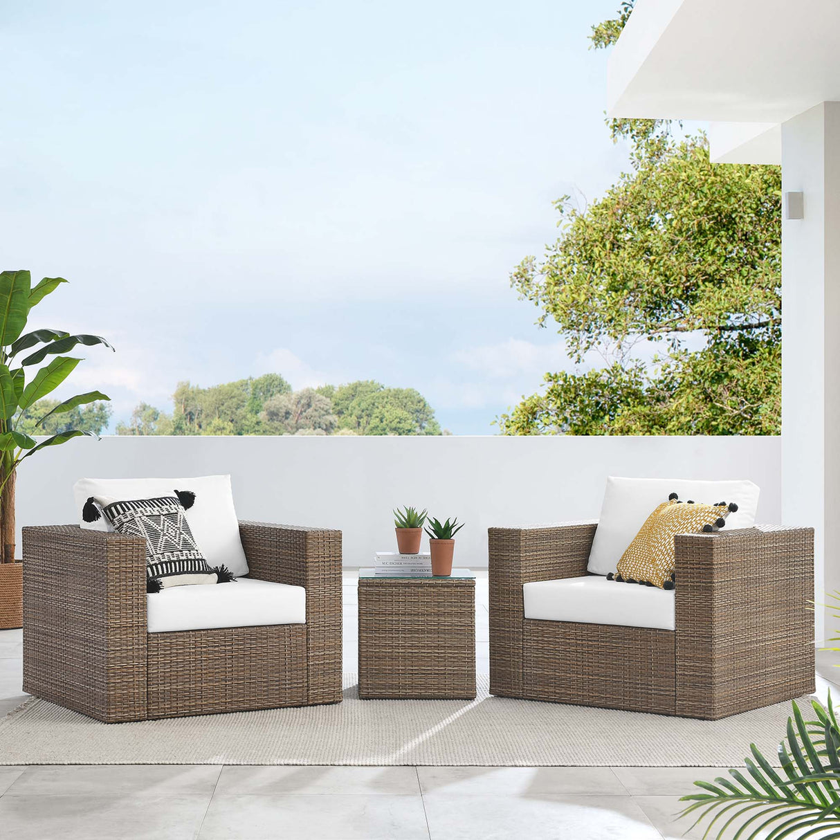 3-Piece Wicker Patio Furniture Set with Cushions for Outdoor Patio and Decks