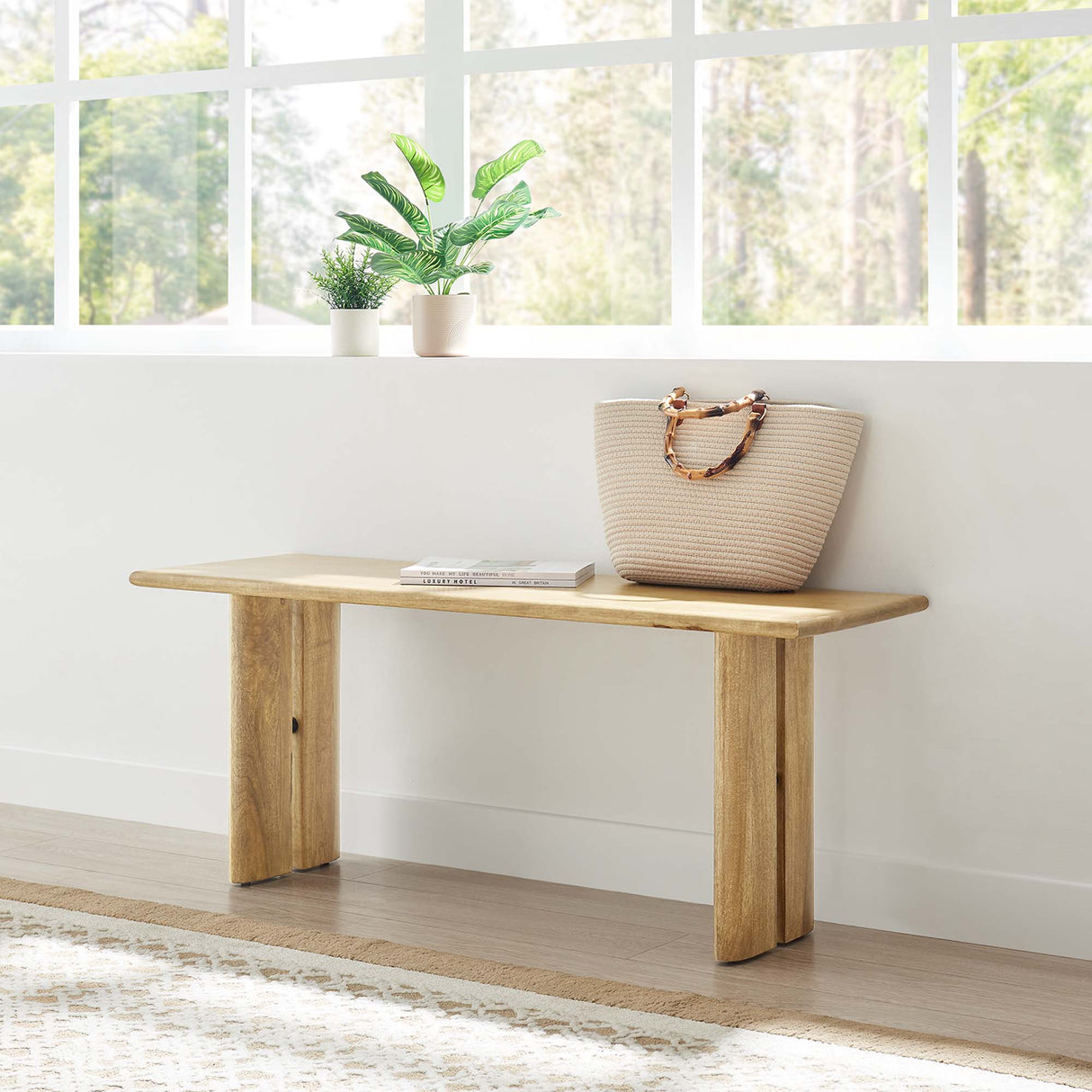 Solid Mango Wood Dining Bench with Modern Farmhouse Design
