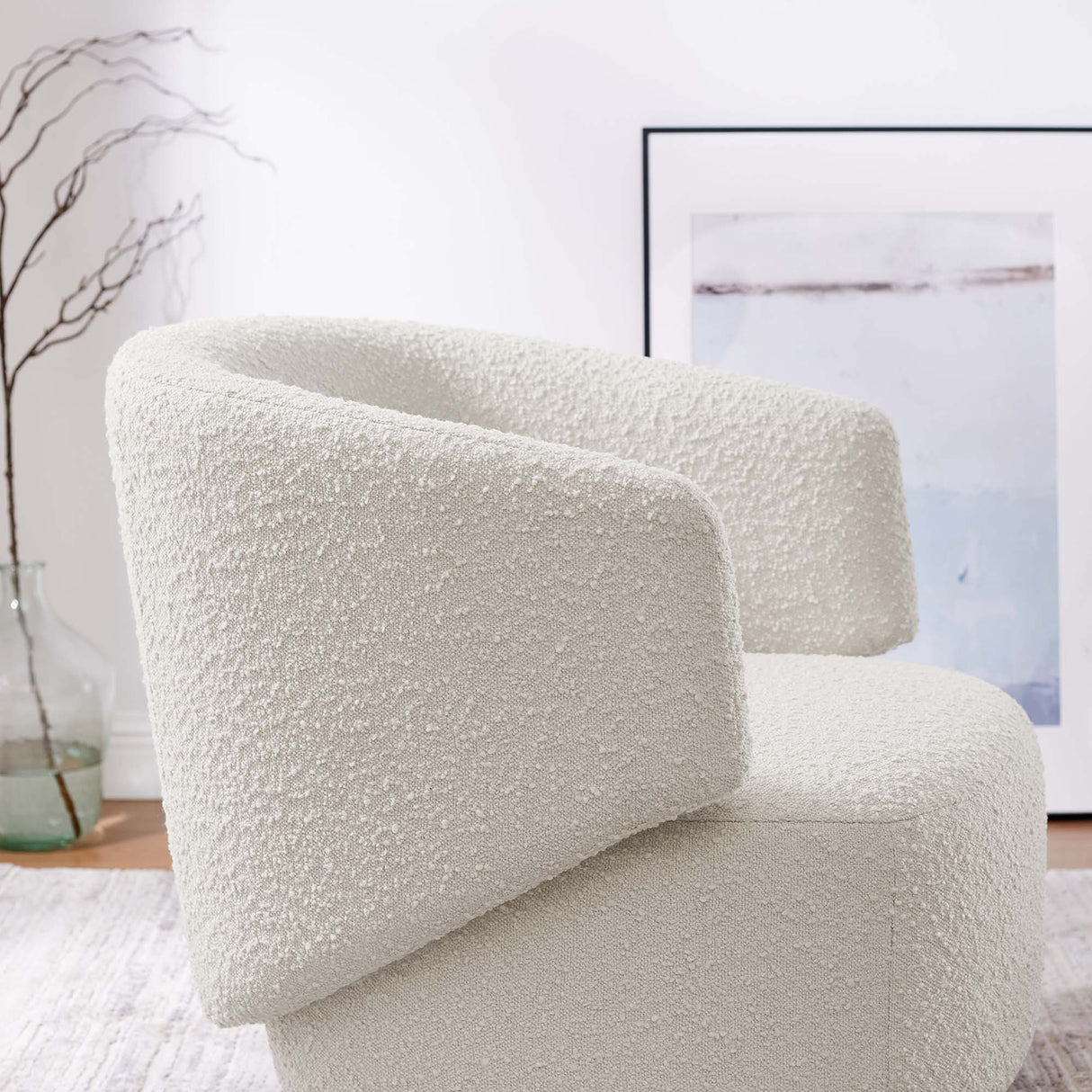 30 Inch Curved Boucle Fabric Swivel Accent Chair