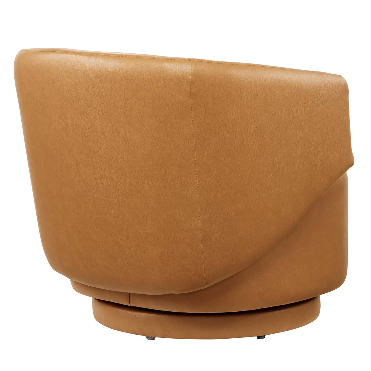 30 Inch Curved Vegan Leather Swivel Accent Chair in Tan