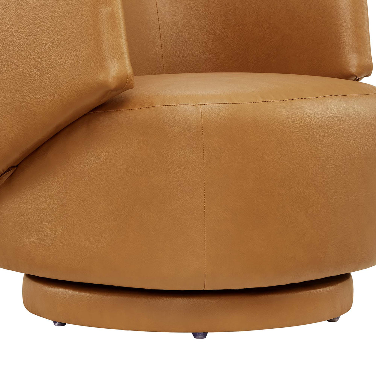 30 Inch Curved Vegan Leather Swivel Accent Chair in Tan