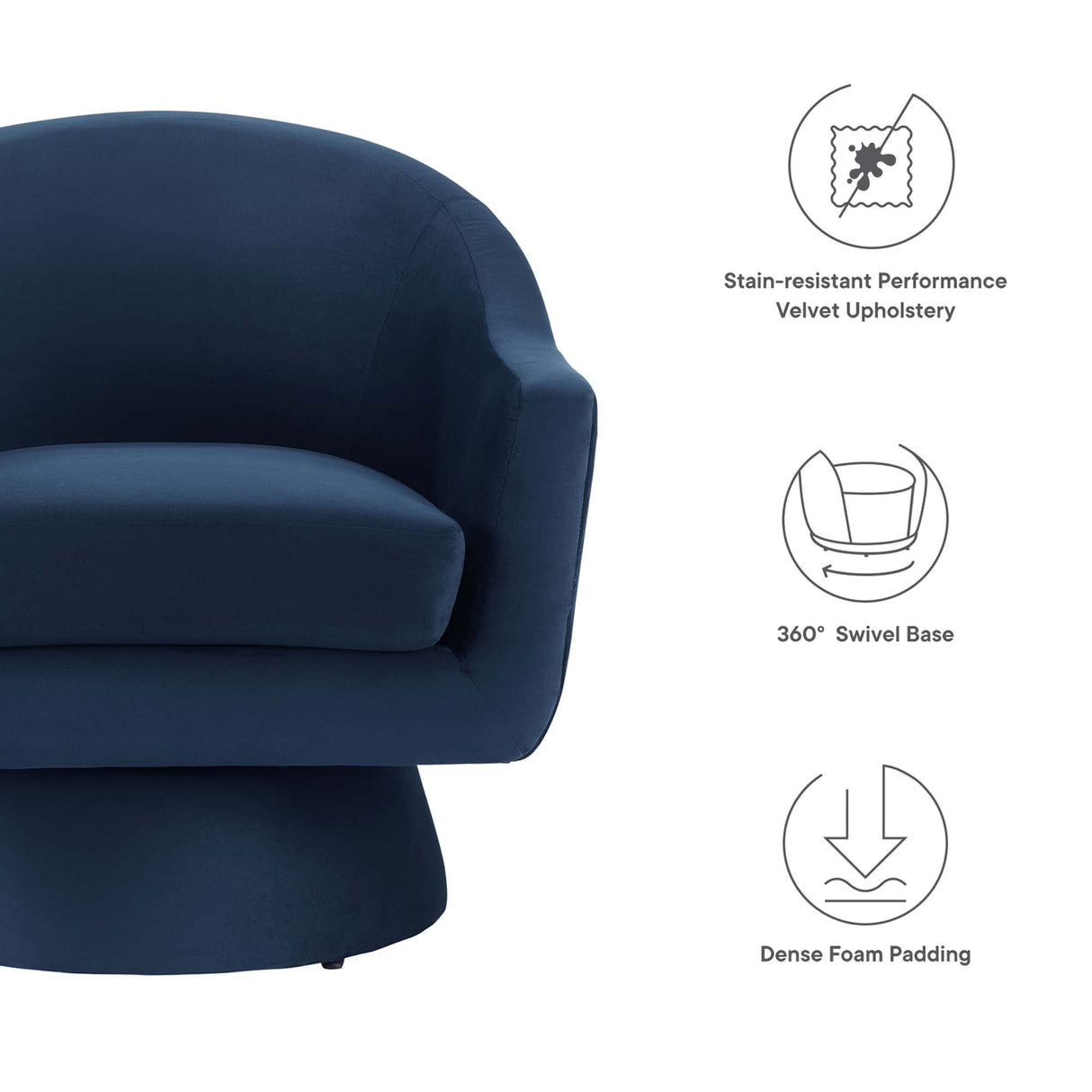 31 Inch Performance Velvet Swivel Chair