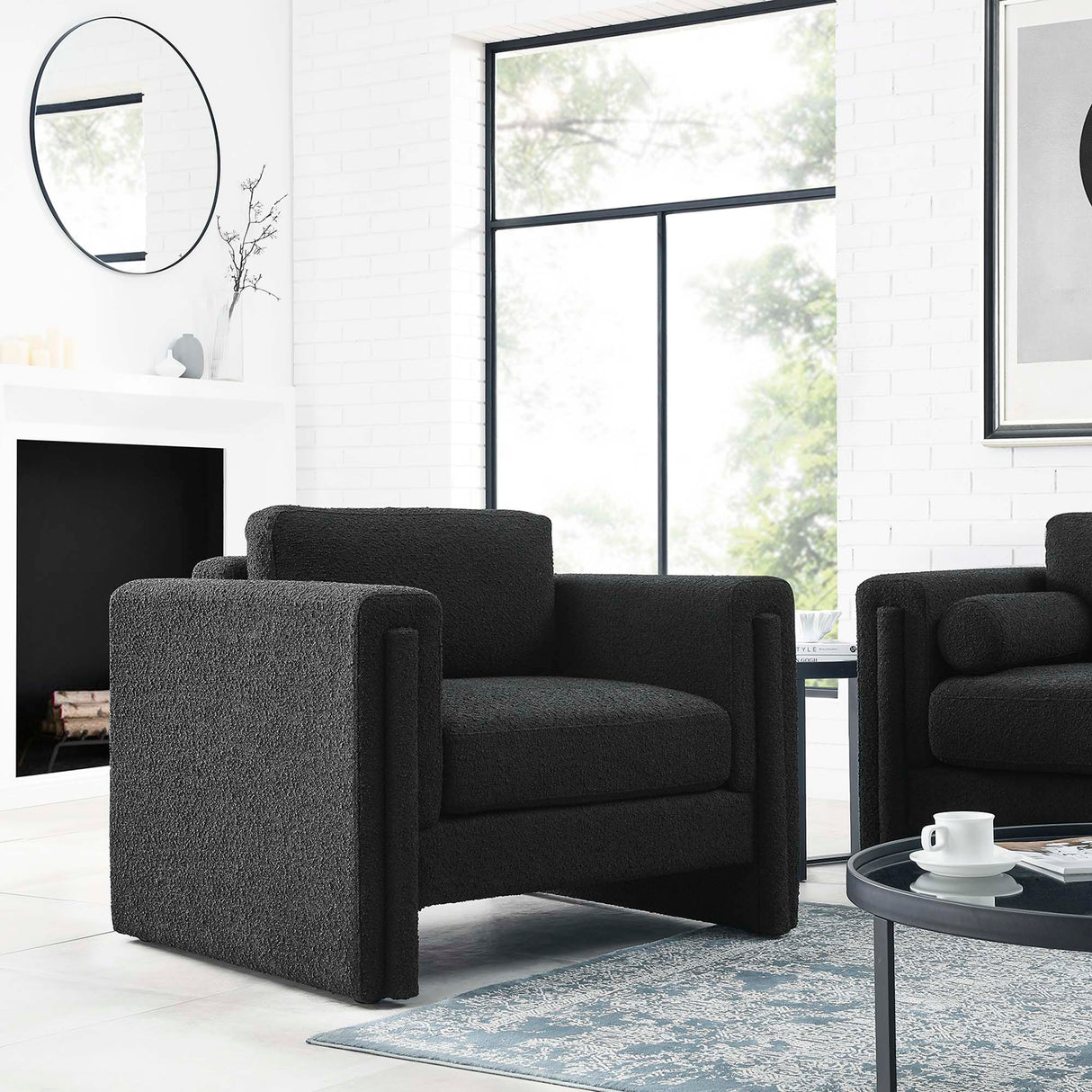 42 Inch Modern Boucle Fabric Accent Armchair with Pocket Coil Springs and Removable Cushions