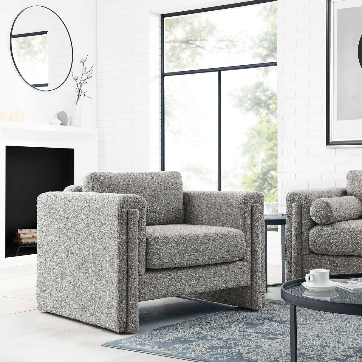 42 Inch Modern Boucle Fabric Accent Armchair with Pocket Coil Springs and Removable Cushions