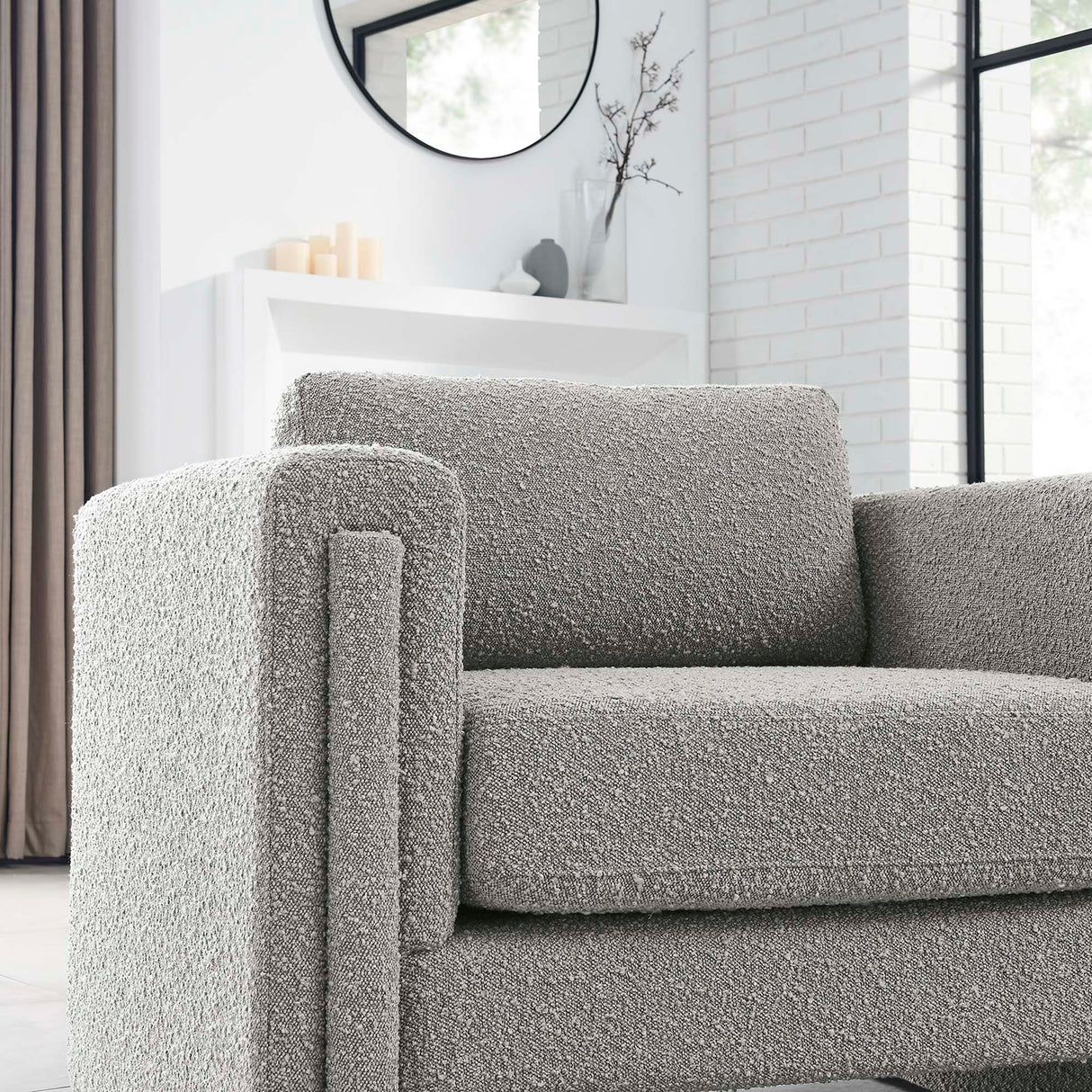 42 Inch Modern Boucle Fabric Accent Armchair with Pocket Coil Springs and Removable Cushions