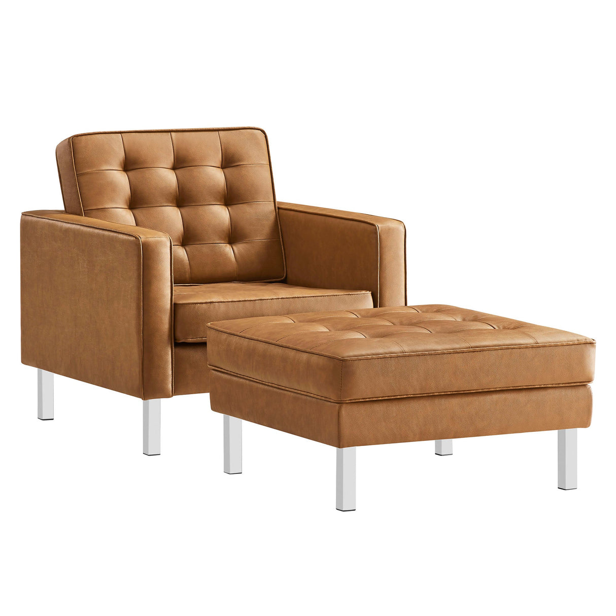 58 Inch Tufted Vegan Leather Armchair and Ottoman Set