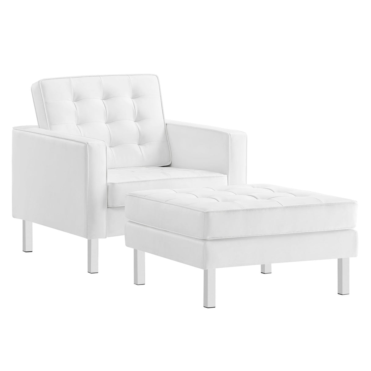 58 Inch Tufted Vegan Leather Armchair and Ottoman Set