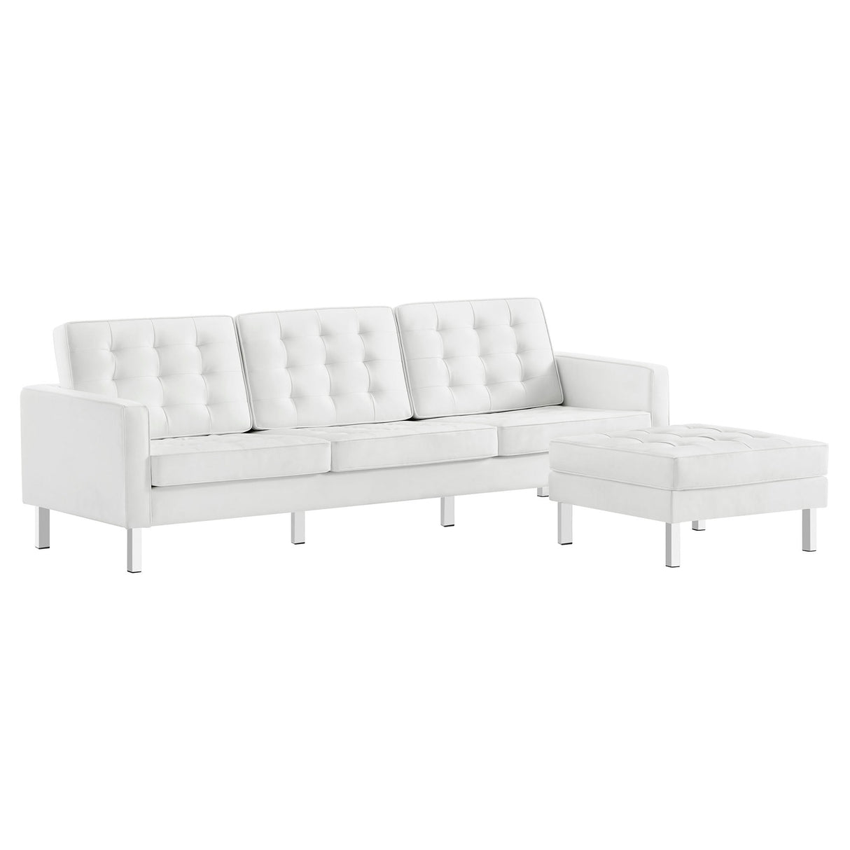 2 Piece 119" Tufted Vegan Leather Sofa and Ottoman Set
