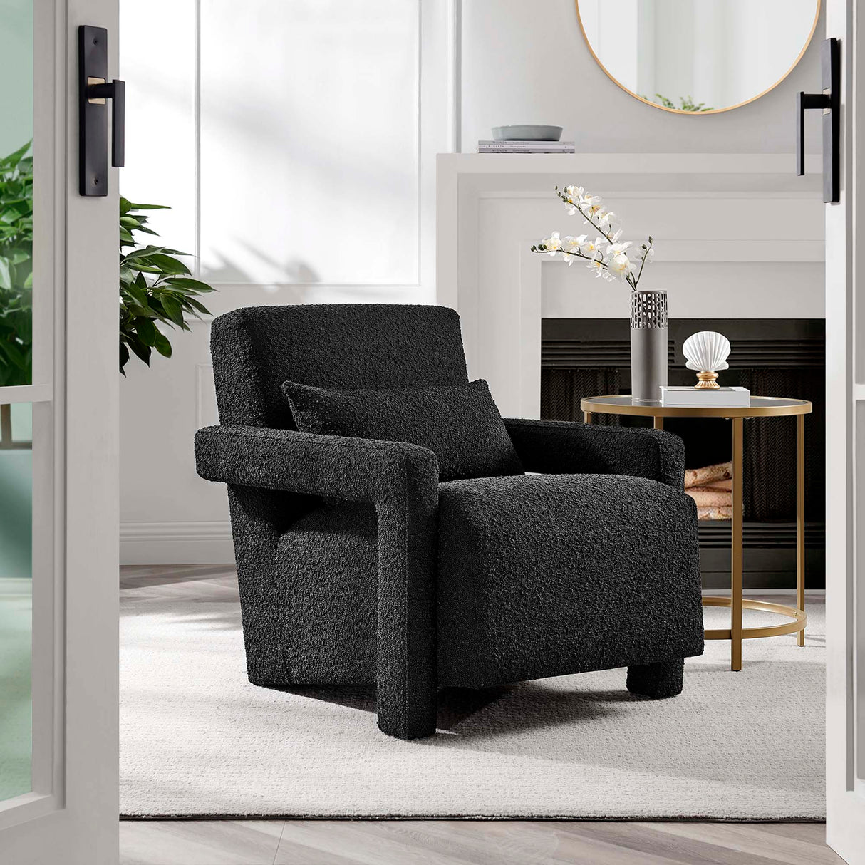 27 Inch Modern Angular Boucle Fabric Armchair