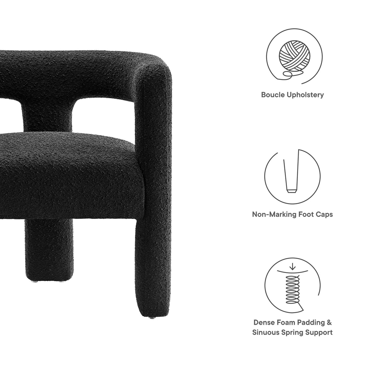 29 Inch Modern Rounded Boucle Fabric Armchair
