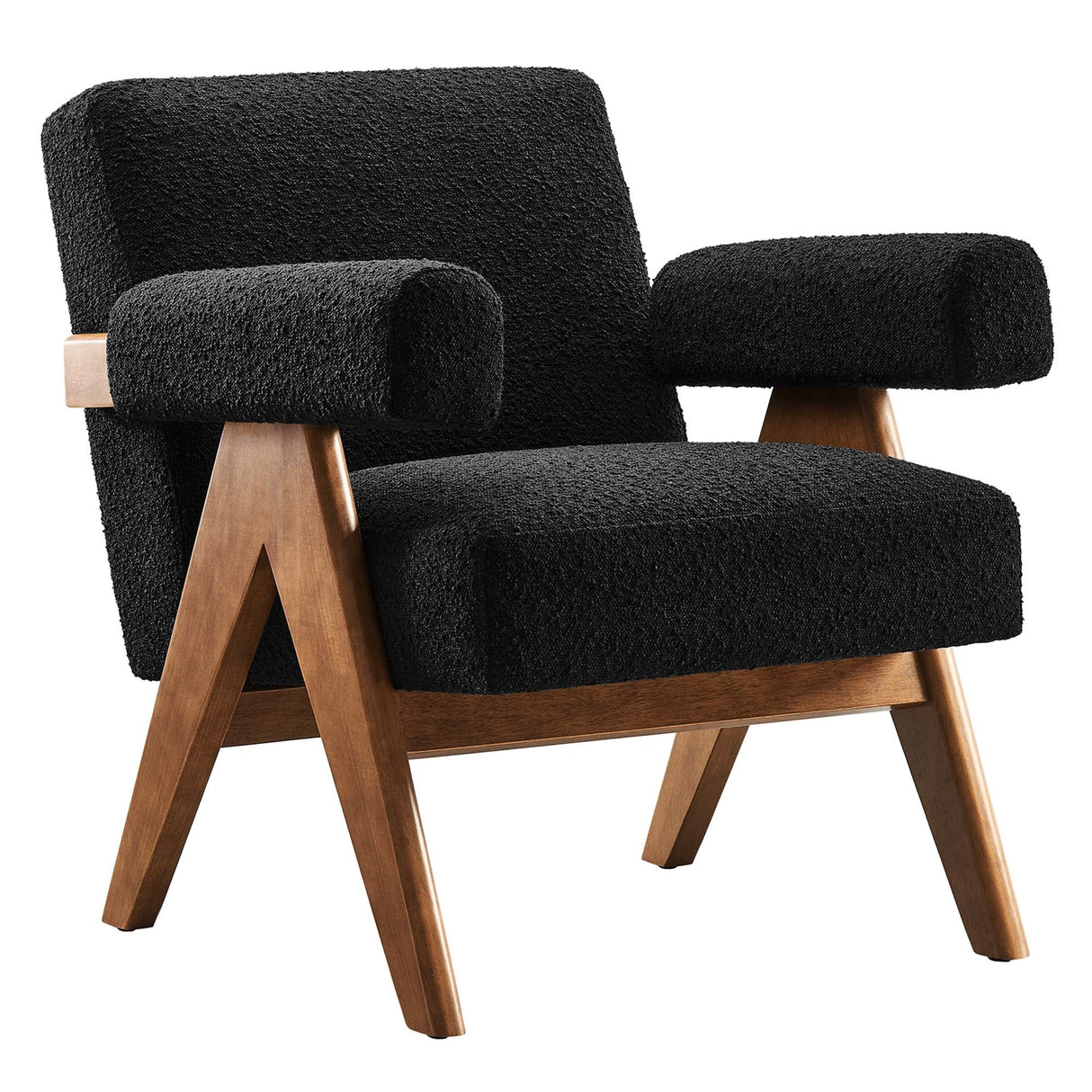 28 Inch Boucle Fabric Armchair with V-Shaped Wood Legs