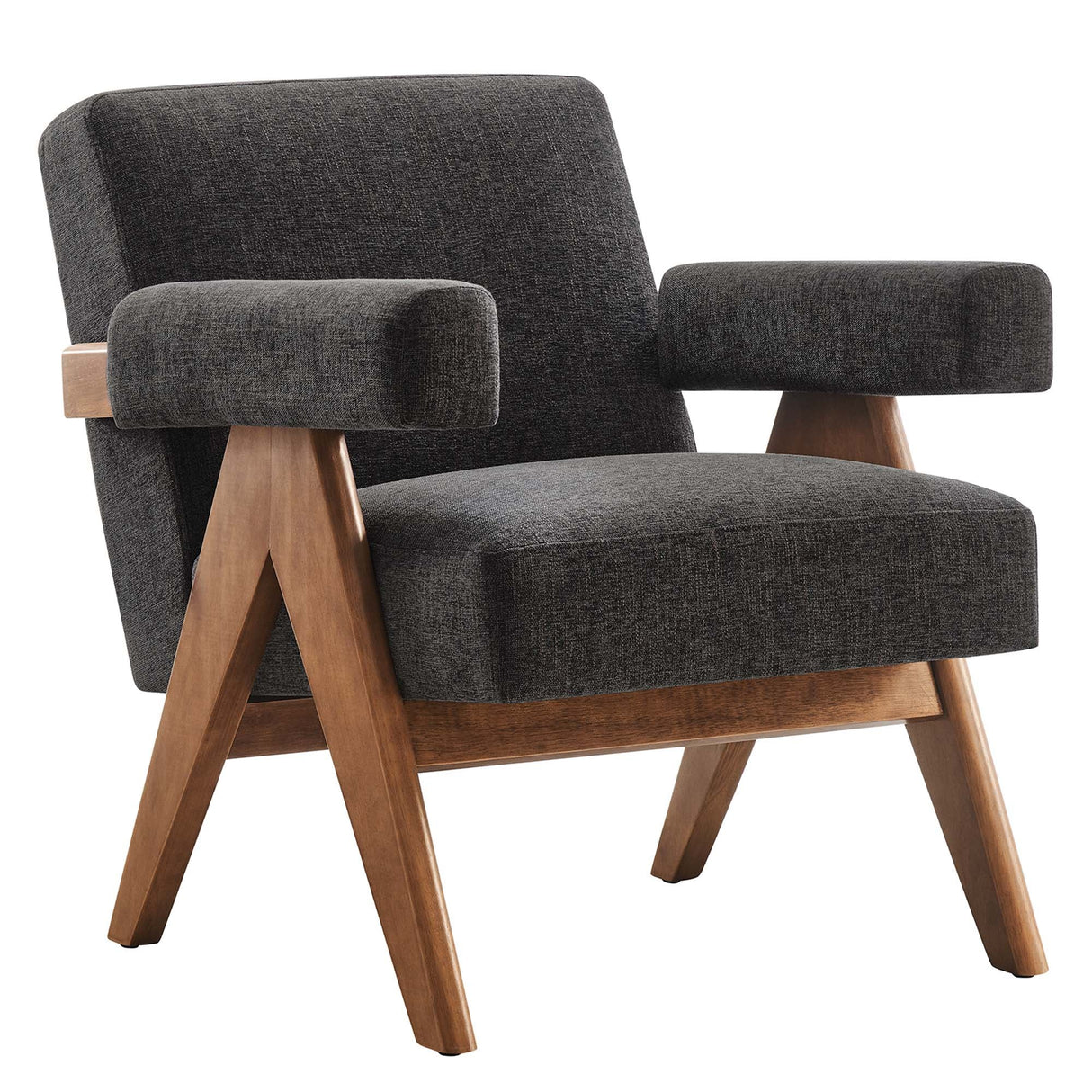 28 Inch Woven Heathered Fabric Armchair with Wood Legs