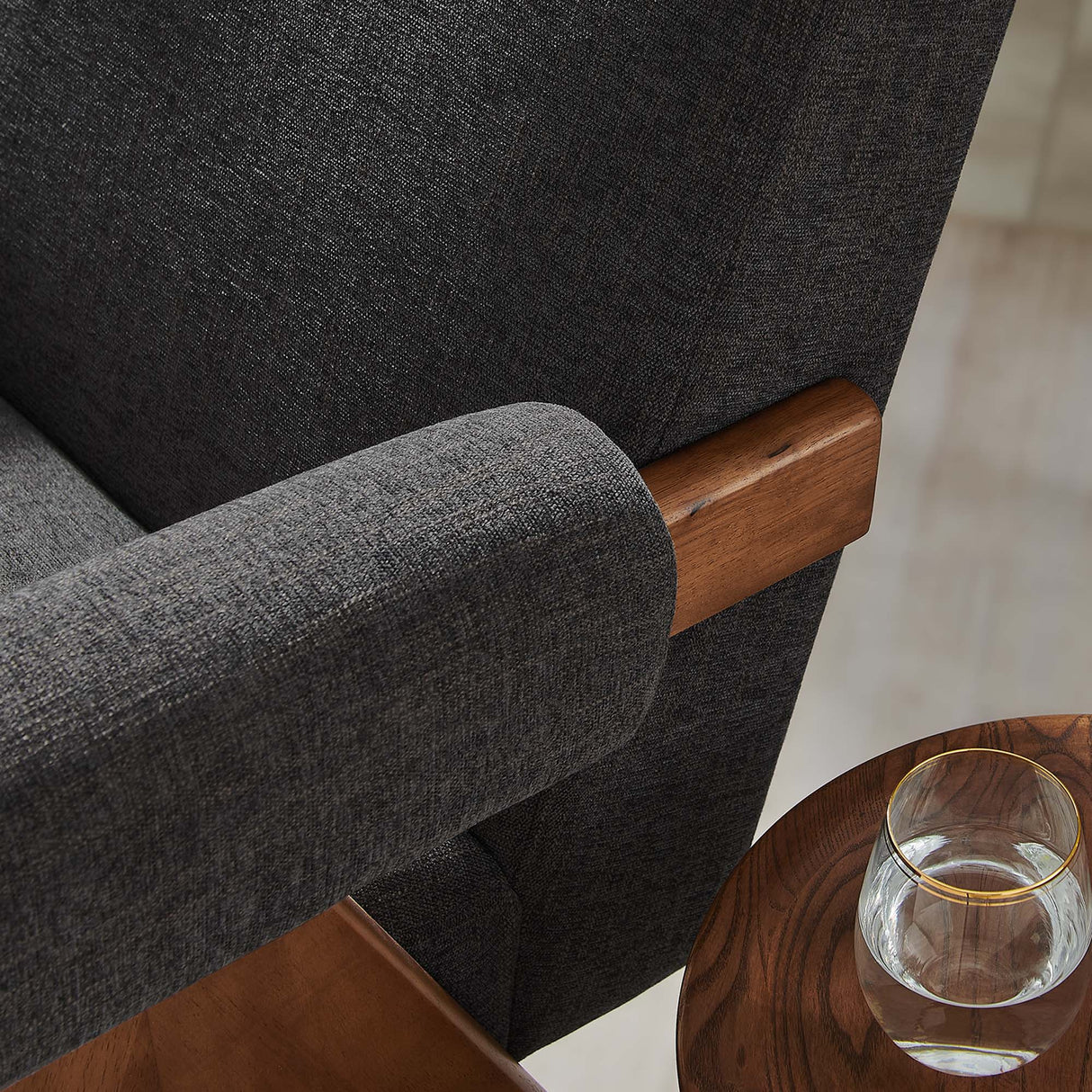 28 Inch Woven Heathered Fabric Armchair with Wood Legs