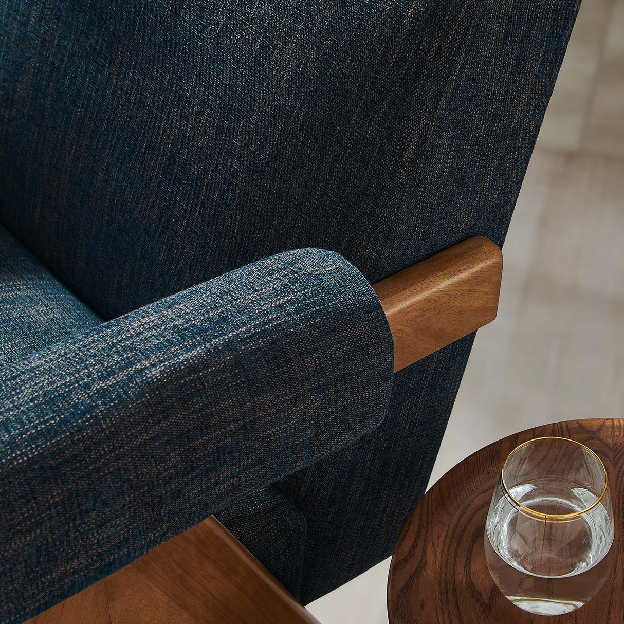 28 Inch Woven Heathered Fabric Armchair with Wood Legs
