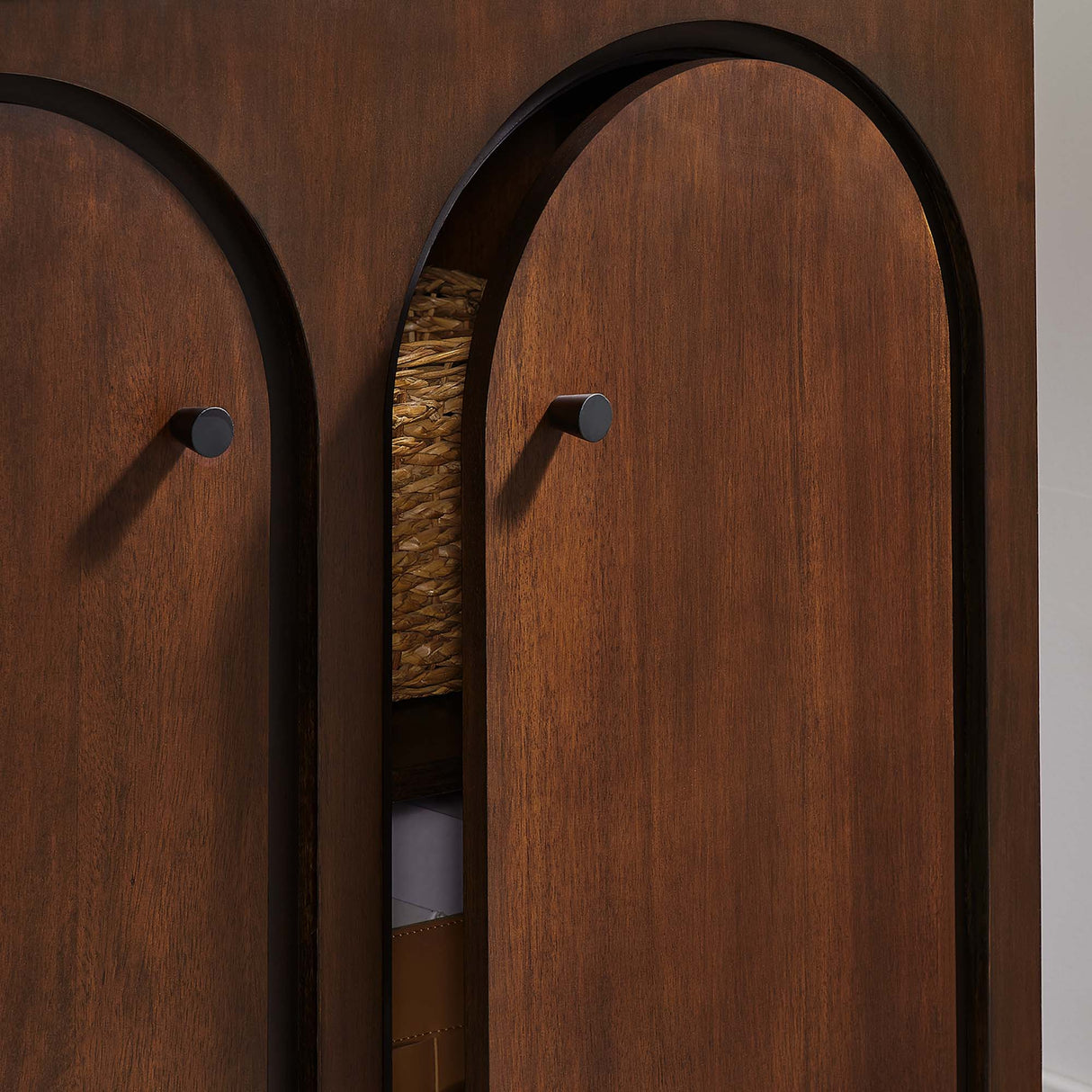 36 Inch 2-Door Arched Storage Cabinet with Mango Wood Veneer