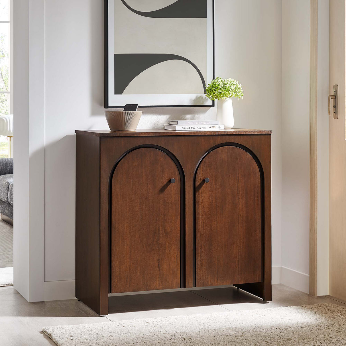 36 Inch 2-Door Arched Storage Cabinet with Mango Wood Veneer