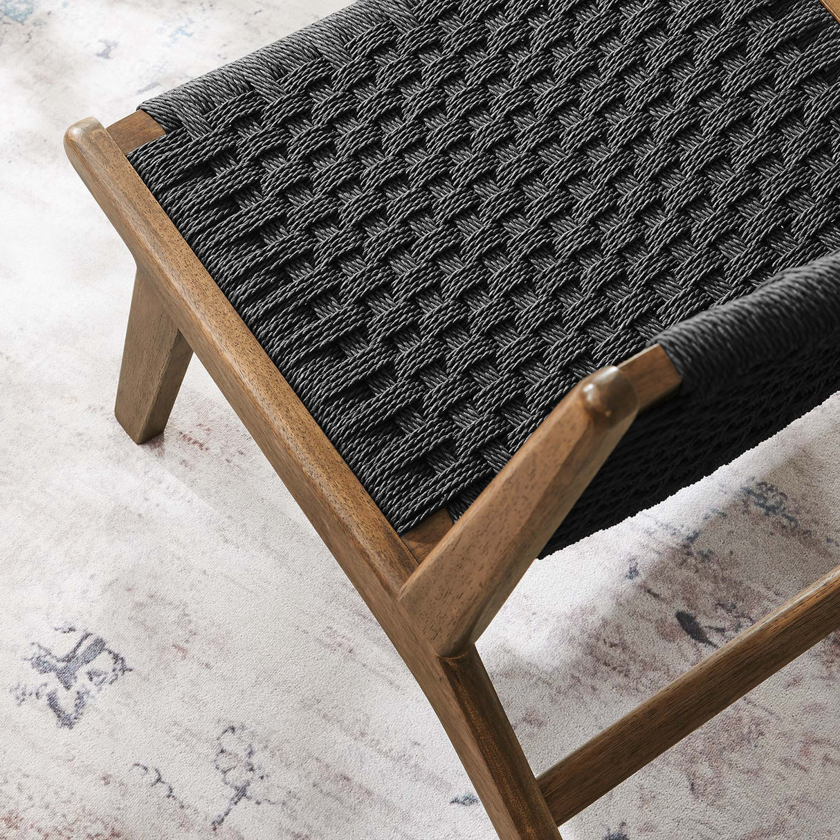 25 Inch Woven Rope and Wood Accent Lounge Chair