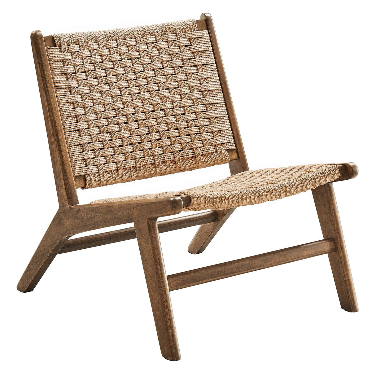 25 Inch Woven Rope and Wood Accent Lounge Chair