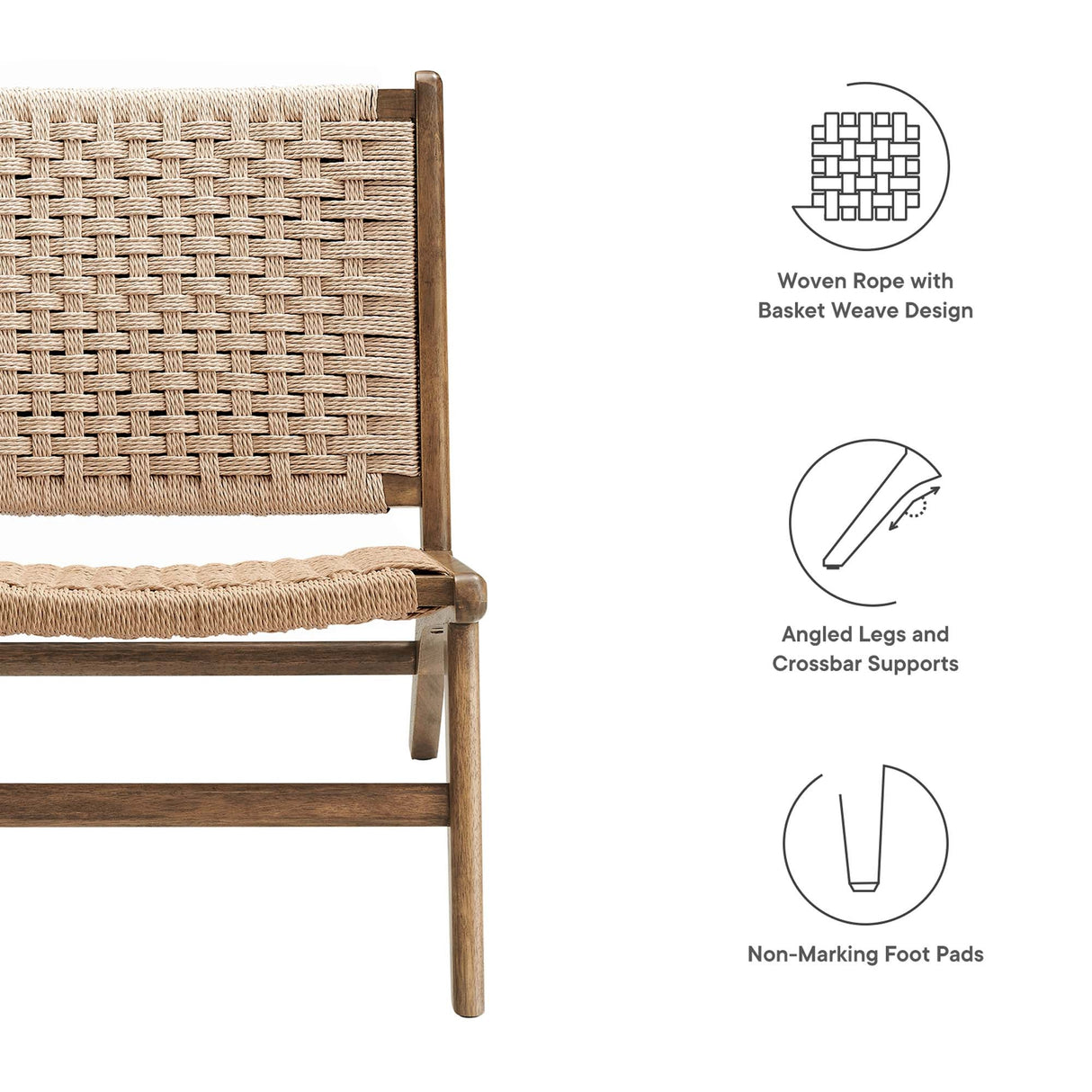 25 Inch Woven Rope and Wood Accent Lounge Chair