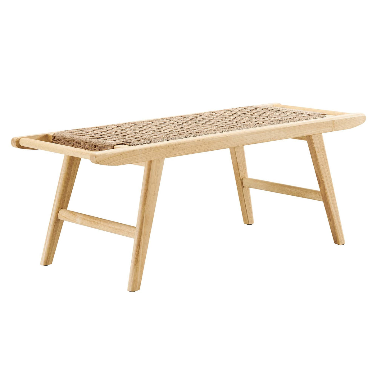 47 Inch Woven Rope and Solid Wood Bench with Basket Weave Design