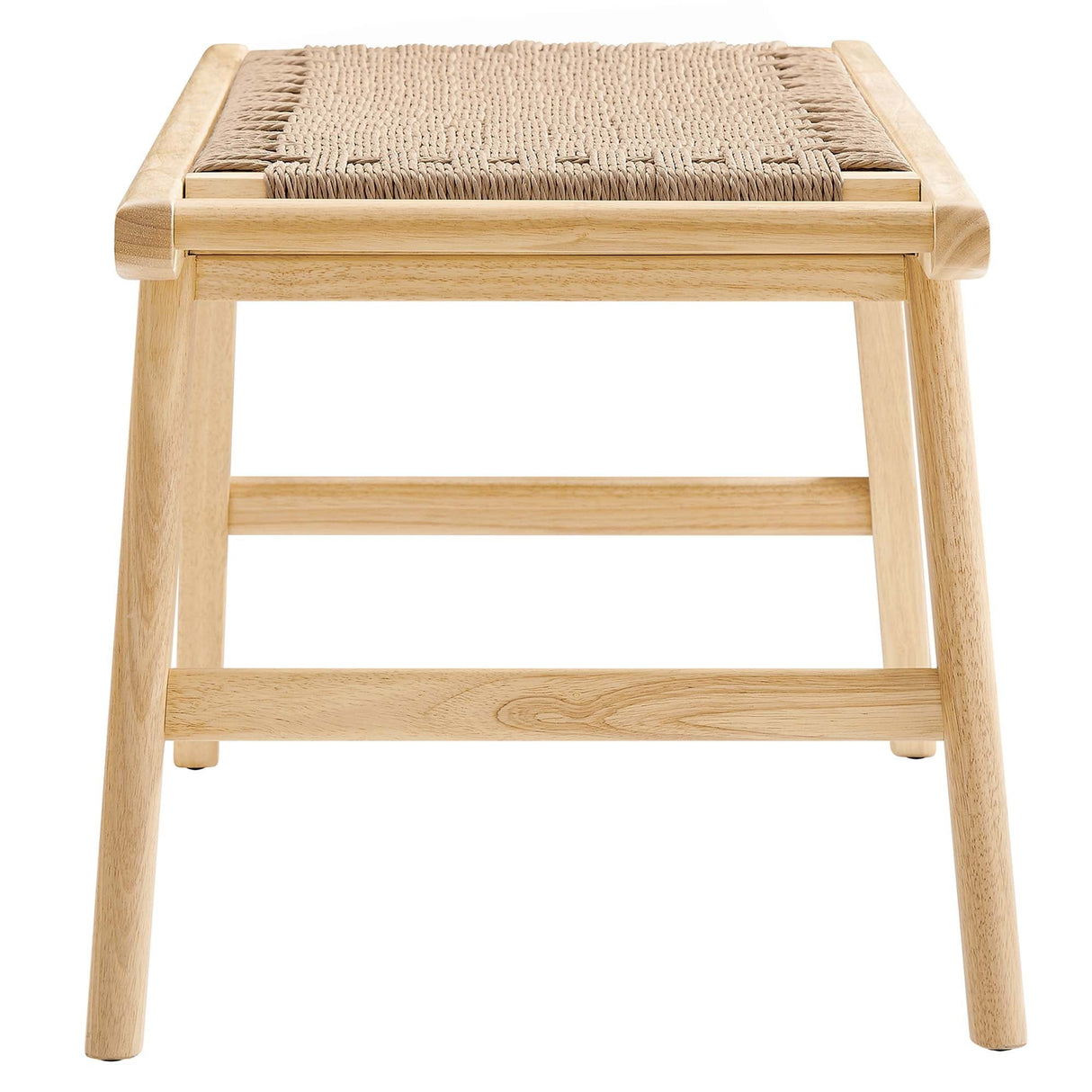 47 Inch Woven Rope and Solid Wood Bench with Basket Weave Design