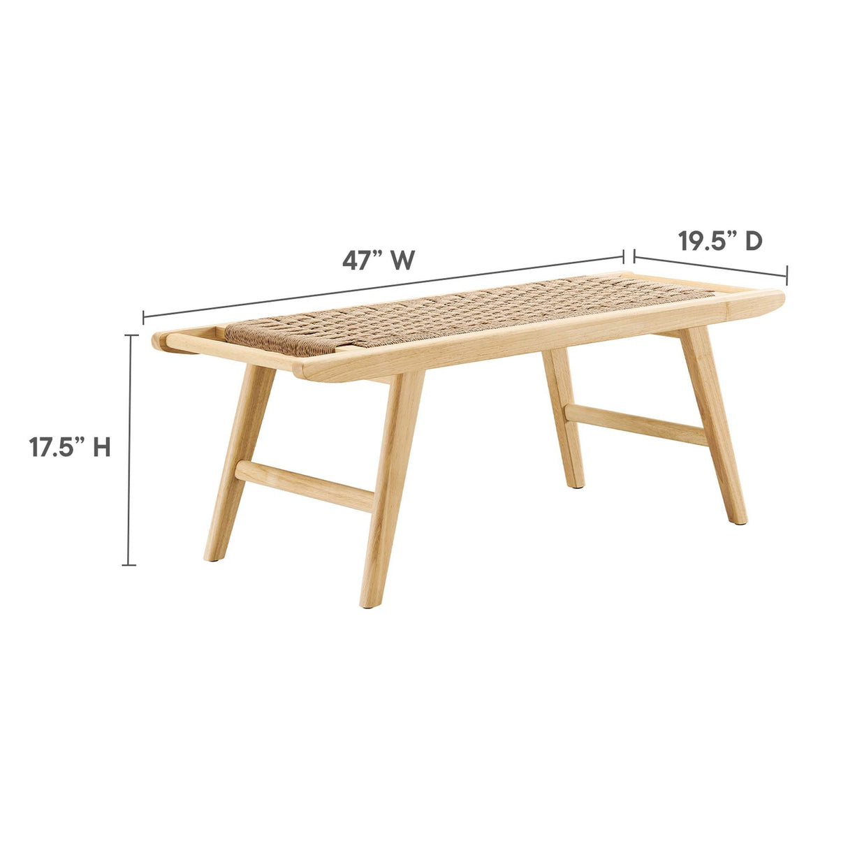 47 Inch Woven Rope and Solid Wood Bench with Basket Weave Design