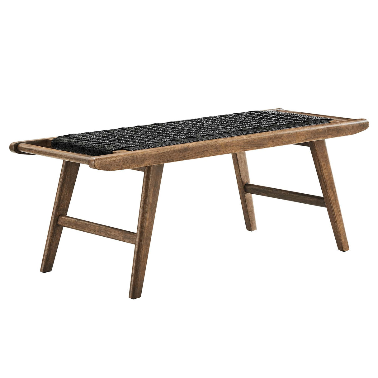 47 Inch Woven Rope and Solid Wood Bench with Basket Weave Design