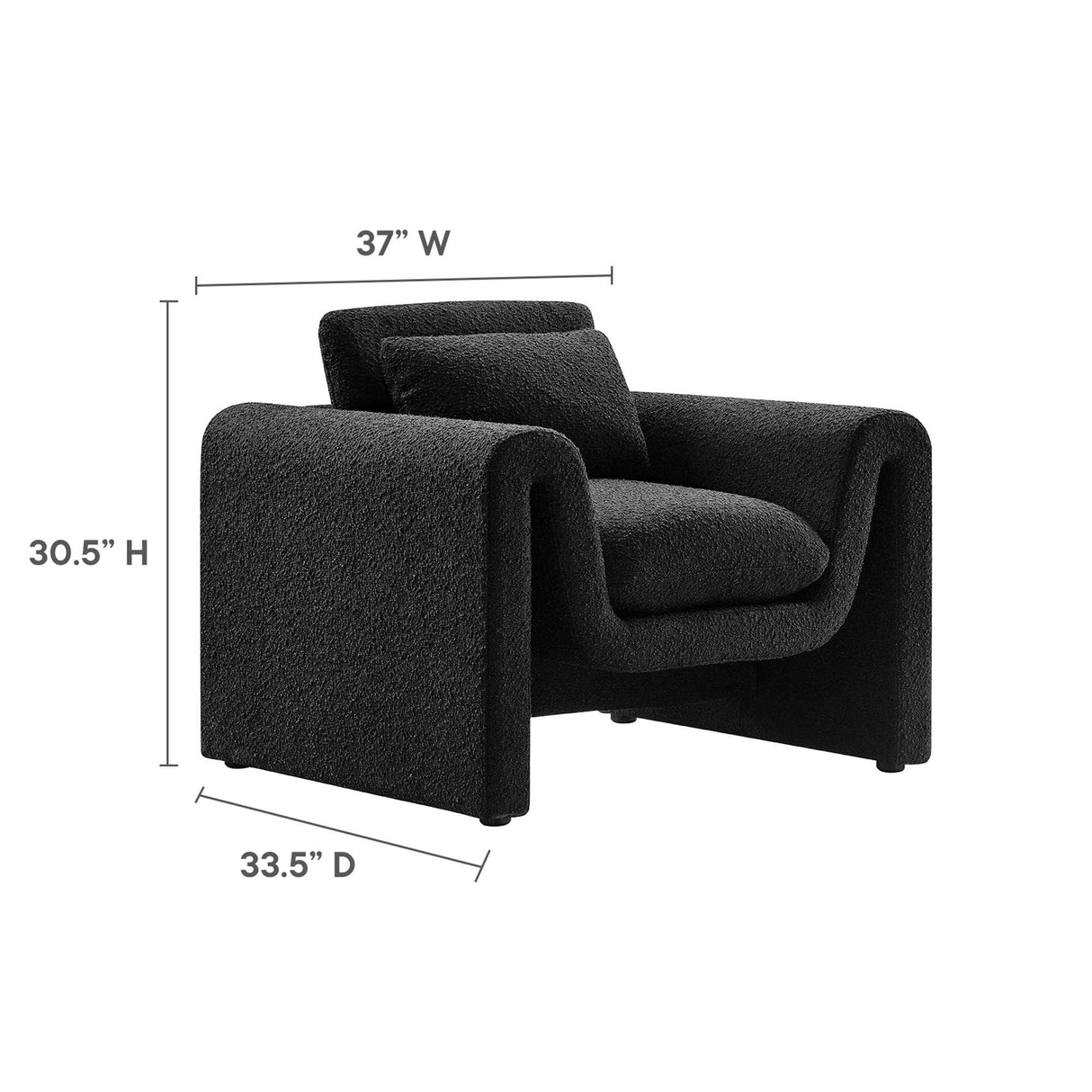 37 Inch Wavy Boucle Fabric Sculptural Armchair