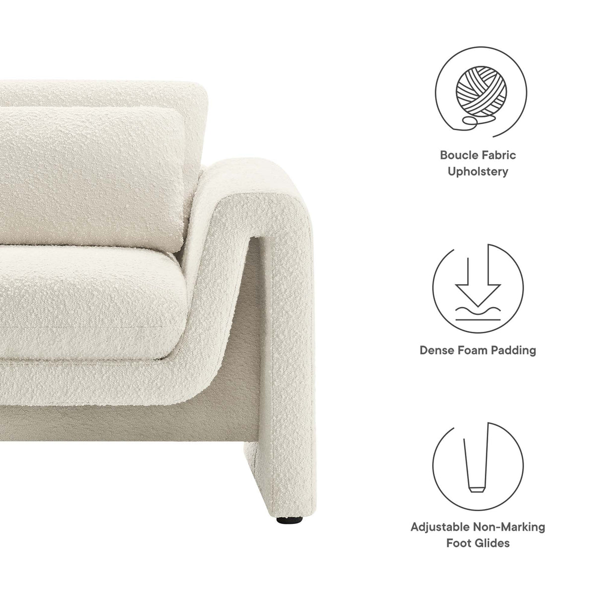 37 Inch Wavy Boucle Fabric Sculptural Armchair