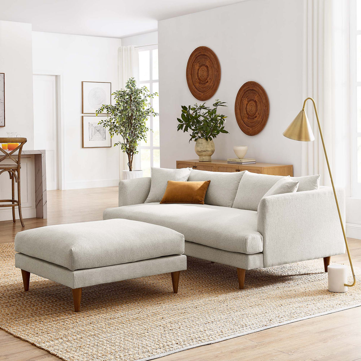 2 Piece 85" Down Filled Overstuffed Sofa and Ottoman Set
