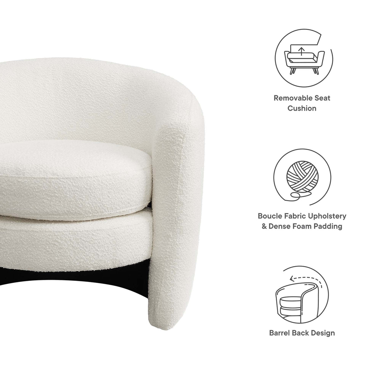 31 Inch Curved Back Boucle Fabric Barrel Armchair