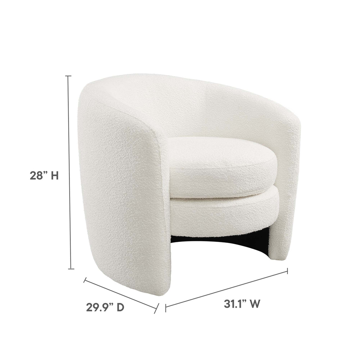 31 Inch Curved Back Boucle Fabric Barrel Armchair